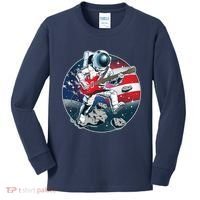 American USA Flag Rocking Space Astronaut Kids Long Sleeve Shirt thumb 0