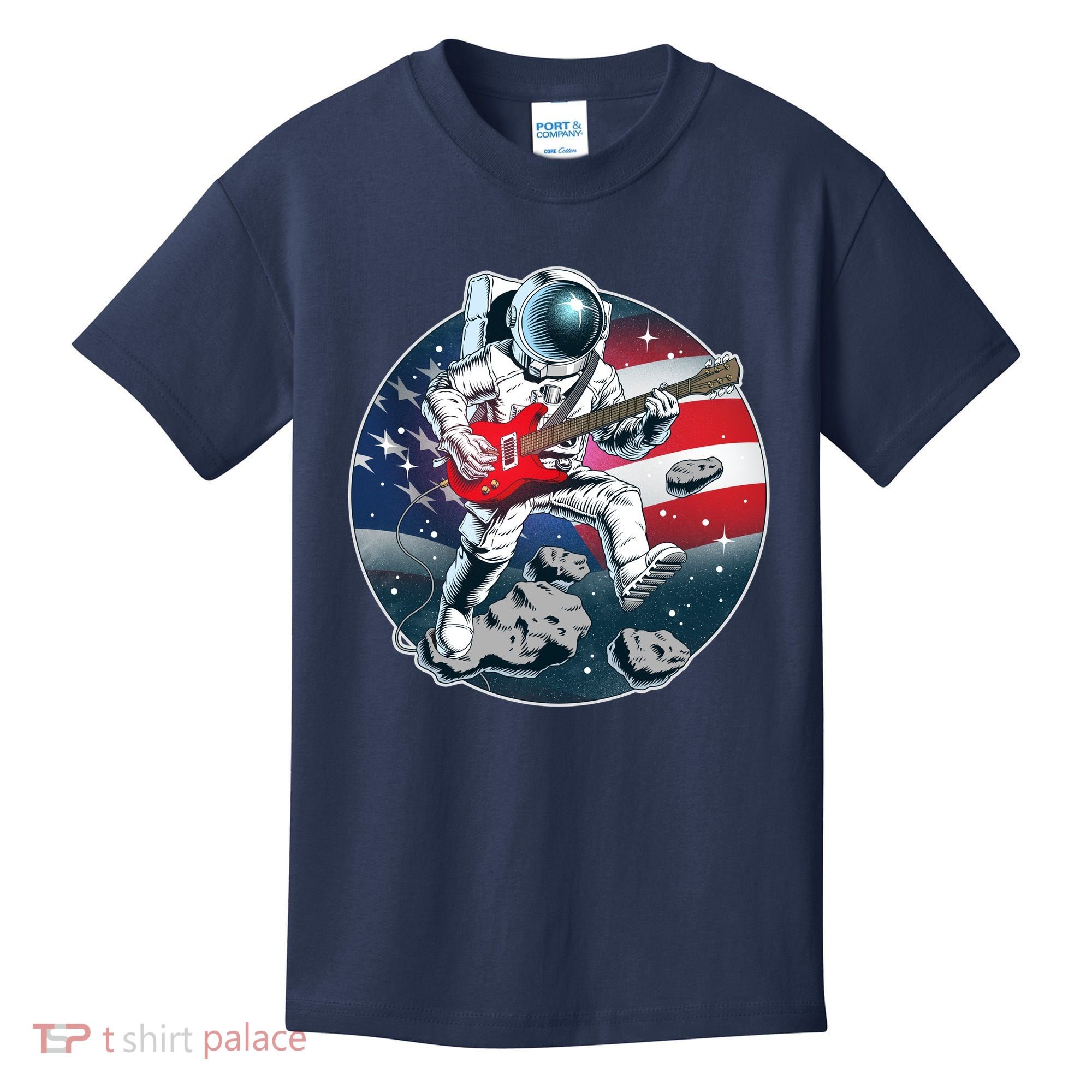 American USA Flag Rocking Space Astronaut Kids T-Shirt
