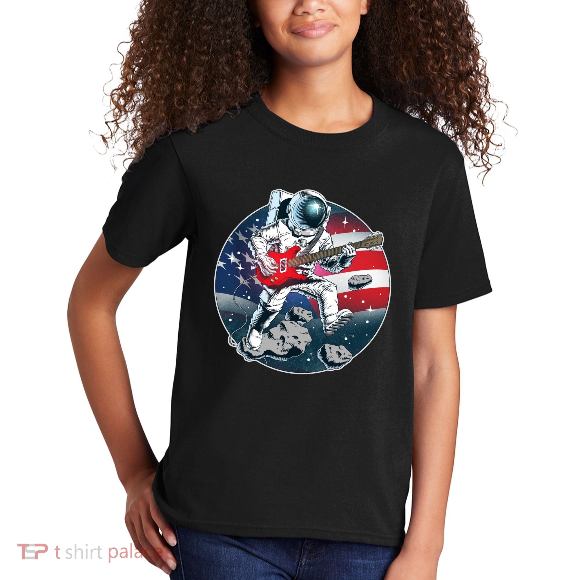 American USA Flag Rocking Space Astronaut Kids T-Shirt