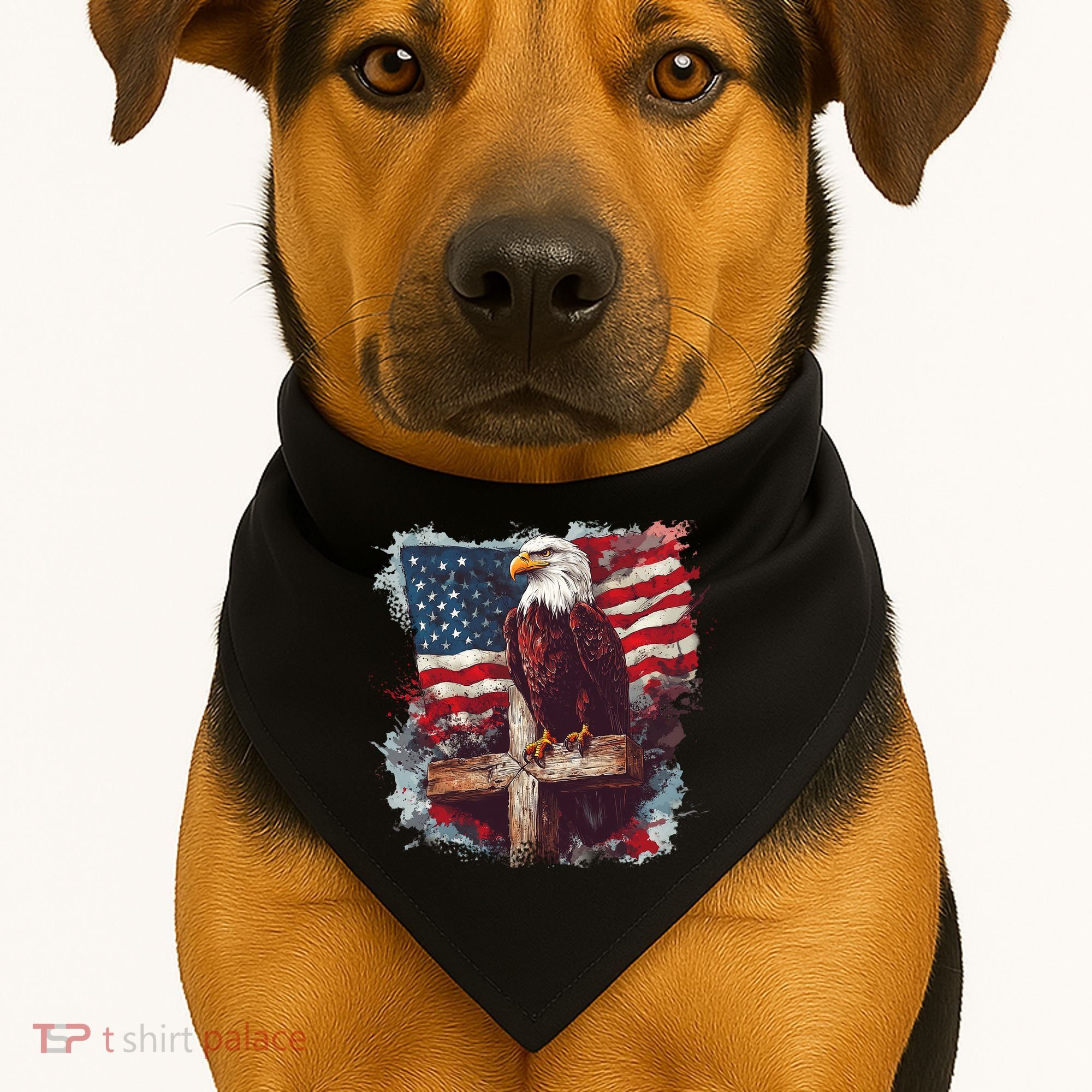 American USA Flag Christian Cross Eagle USA-Made Doggie Bandana