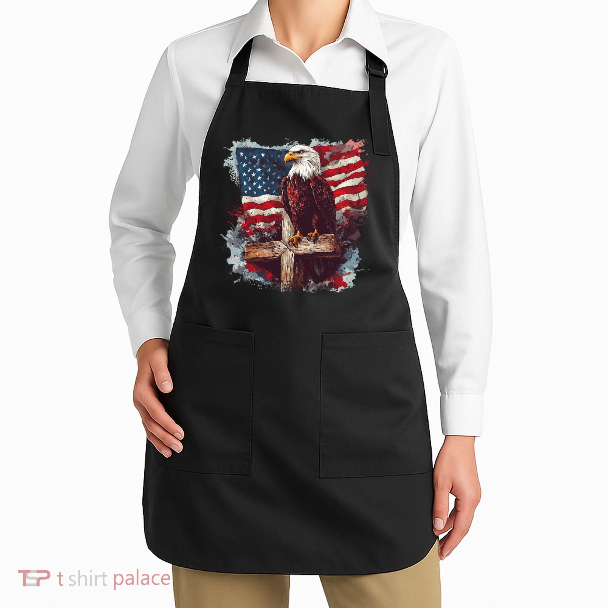 American USA Flag Christian Cross Eagle Apron