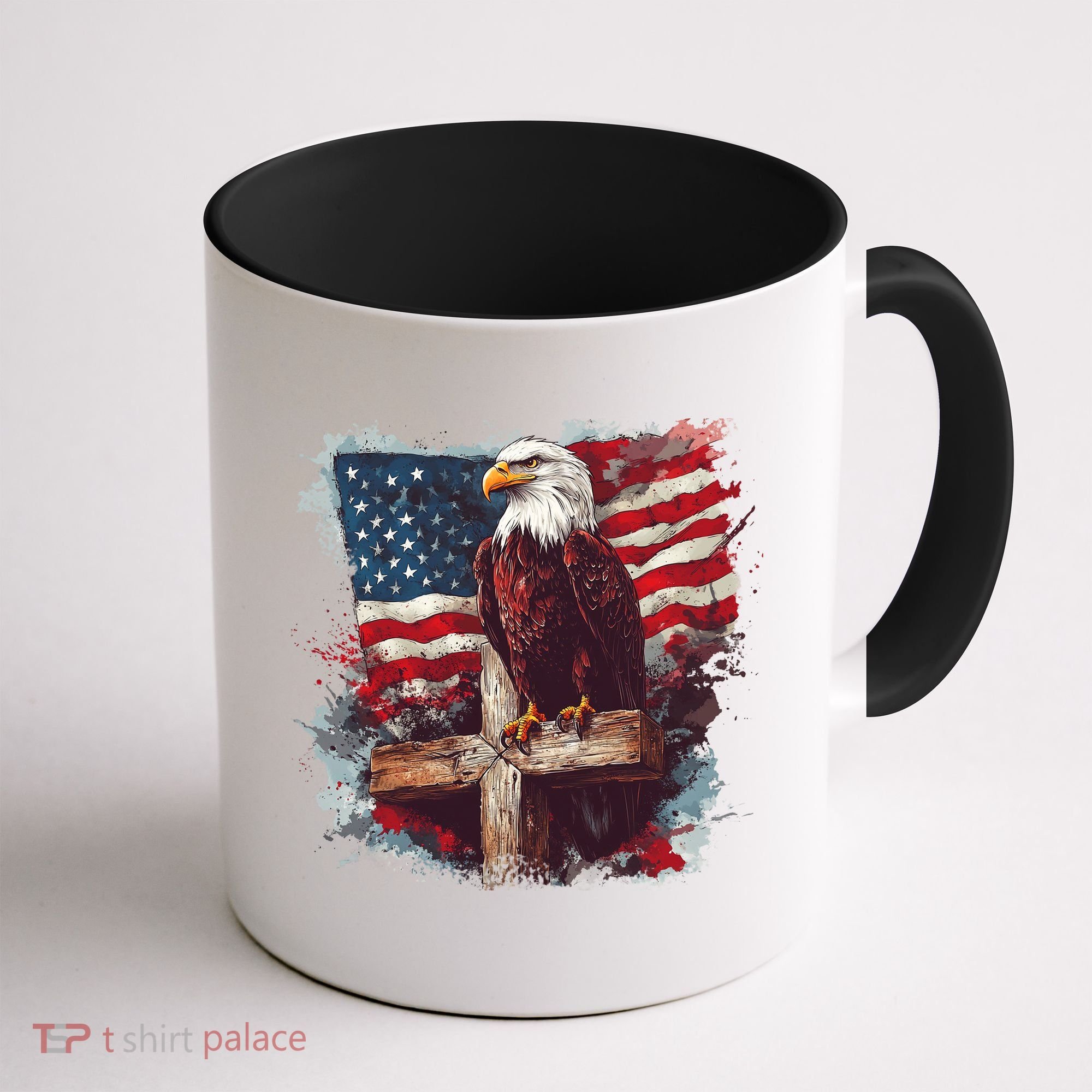 American USA Flag Christian Cross Eagle Coffee Mug