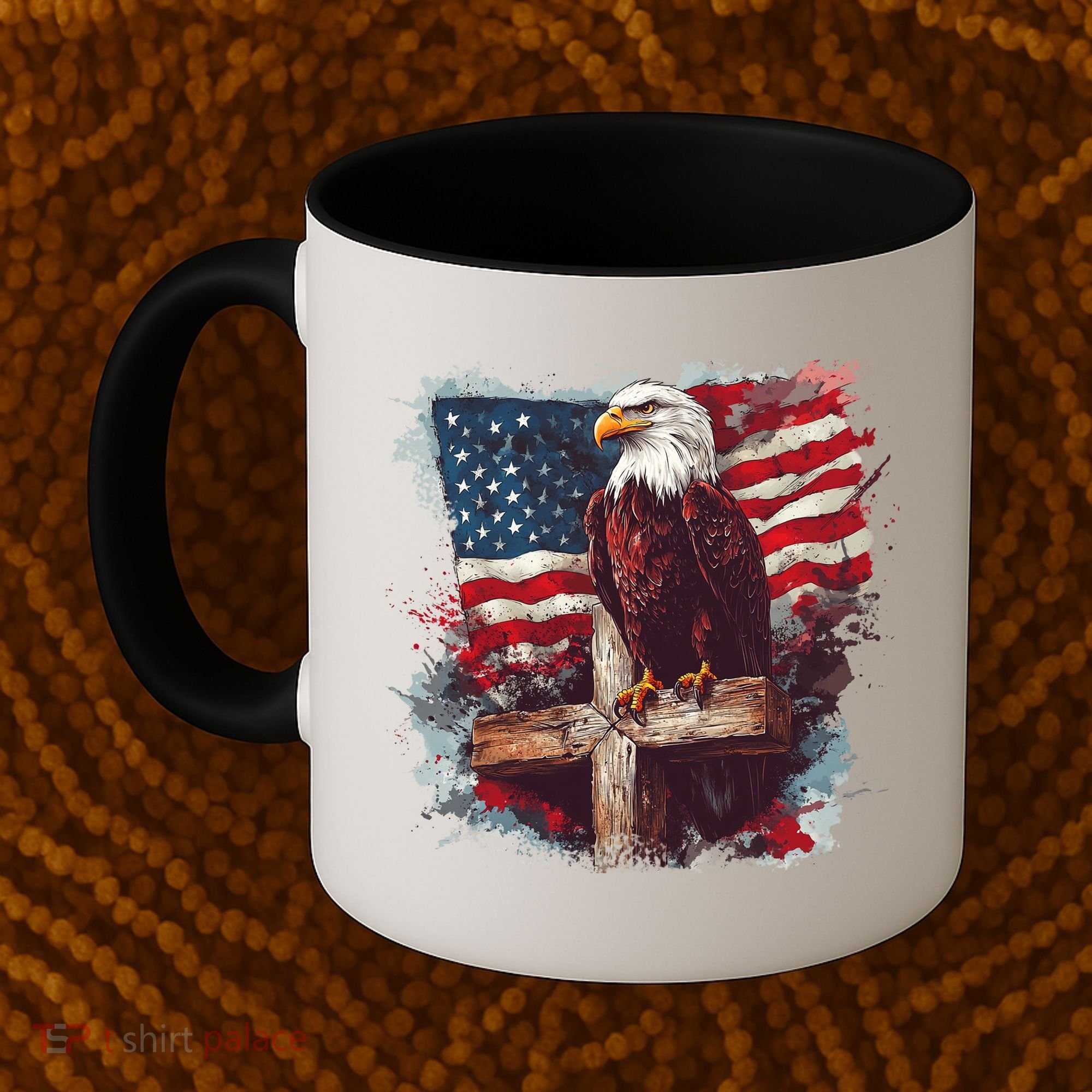 American USA Flag Christian Cross Eagle Coffee Mug