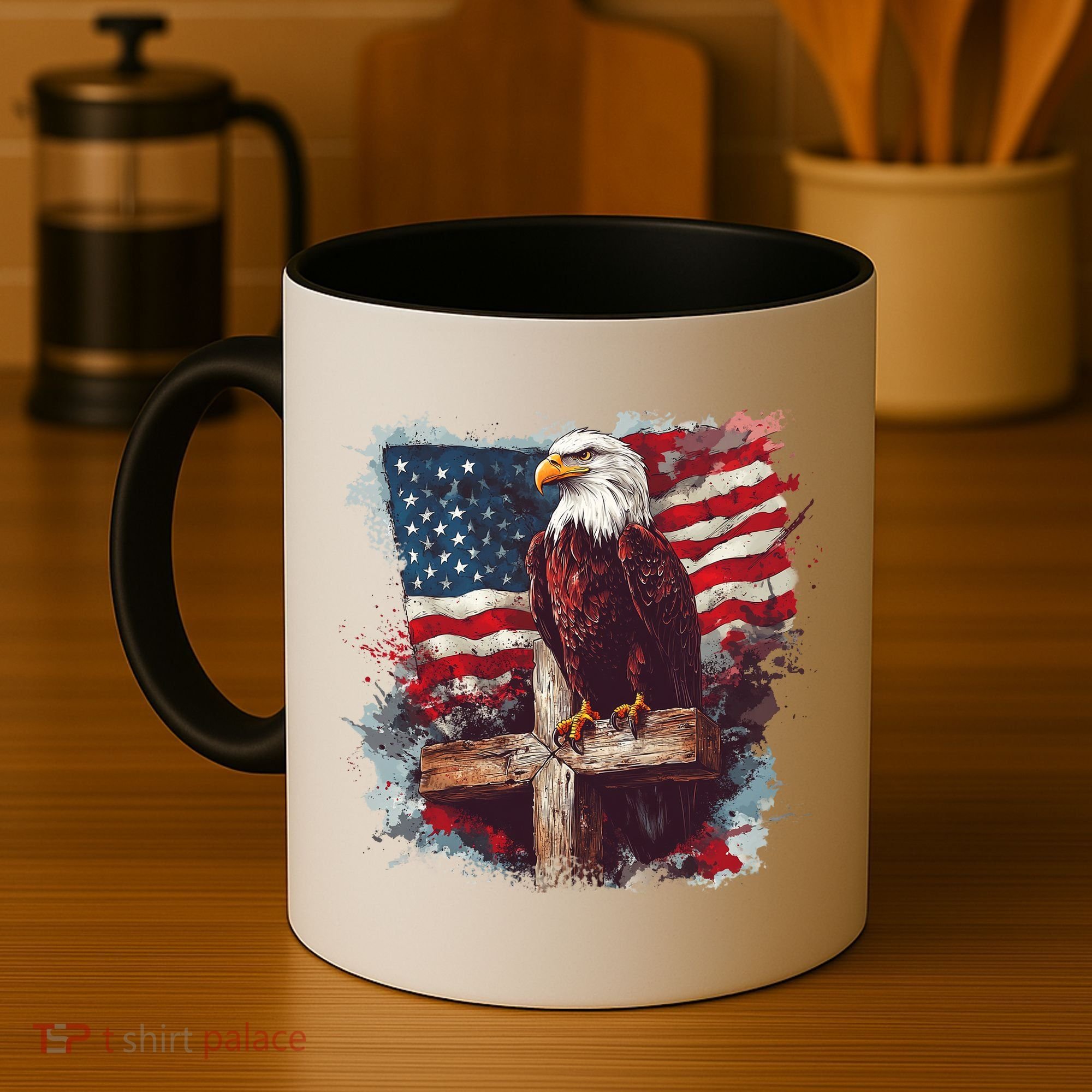 American USA Flag Christian Cross Eagle Coffee Mug