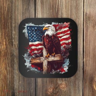 American USA Flag Christian Cross Eagle Coaster