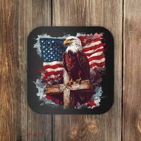 American USA Flag Christian Cross Eagle Coaster thumb 0