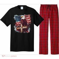 American USA Flag Christian Cross Eagle Pajama Set thumb 0