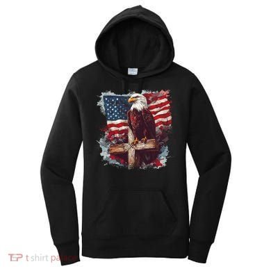American USA Flag Christian Cross Eagle Women's Hoodie