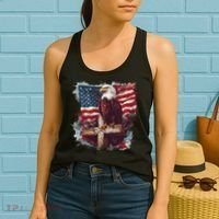 American USA Flag Christian Cross Eagle Women's Tank Top thumb 2