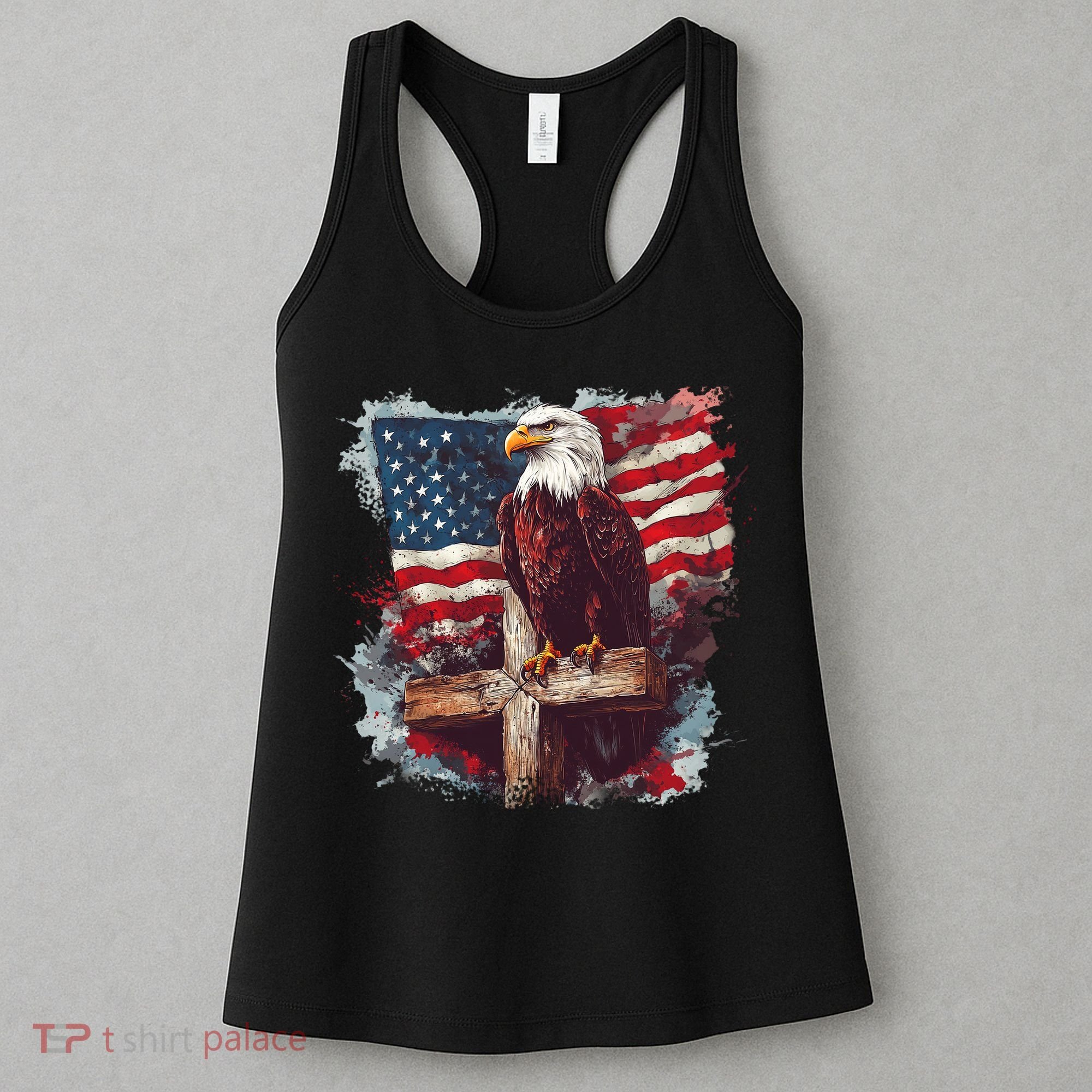 American USA Flag Christian Cross Eagle Women's Tank Top