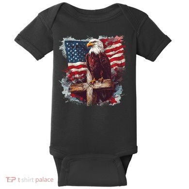 American USA Flag Christian Cross Eagle Baby Bodysuit