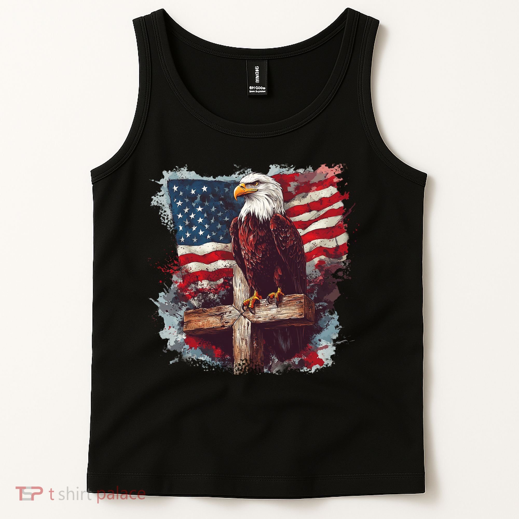 American USA Flag Christian Cross Eagle Tank Top