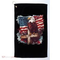 American USA Flag Christian Cross Eagle Golf Towel thumb 0