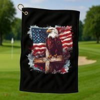 American USA Flag Christian Cross Eagle Golf Towel thumb 1