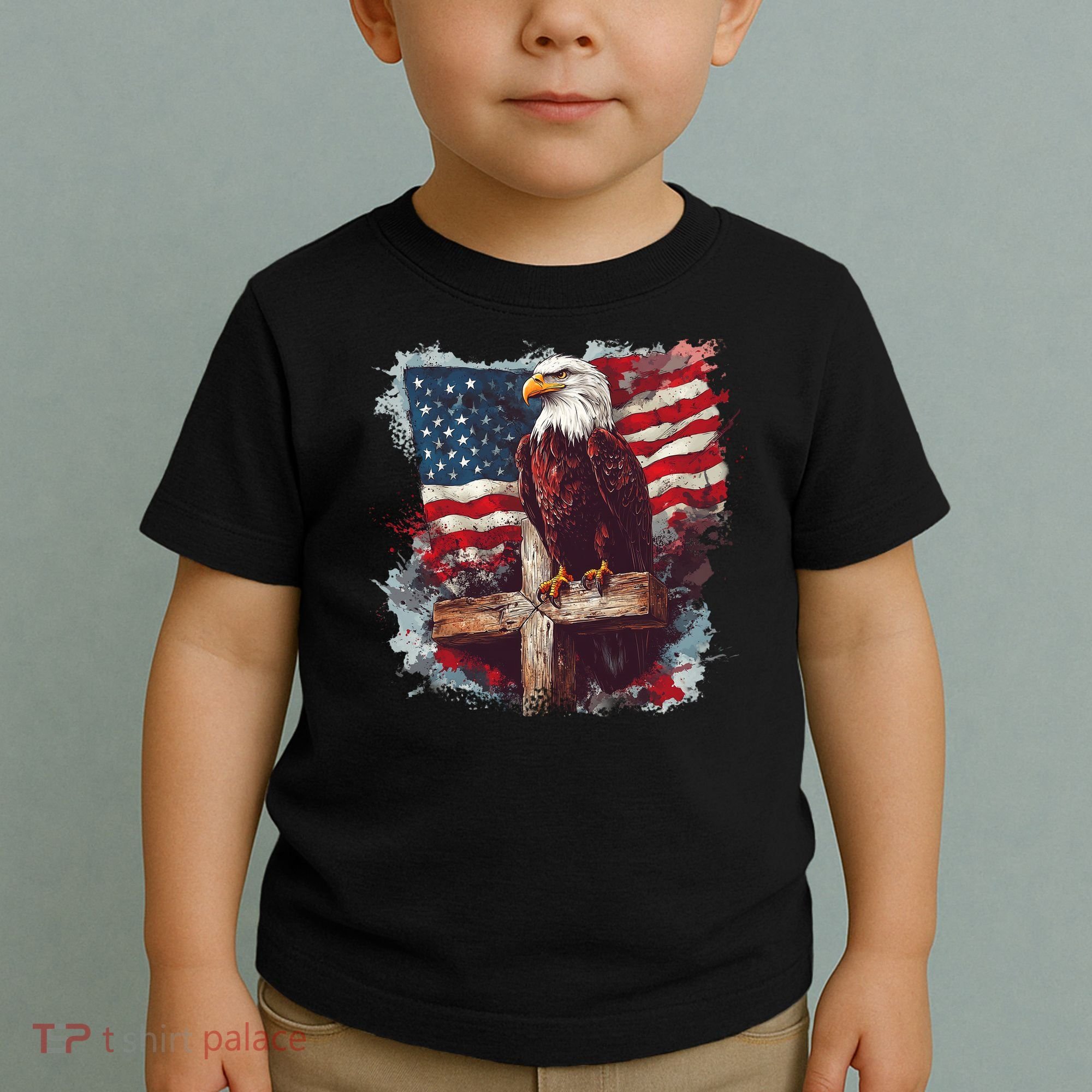 American USA Flag Christian Cross Eagle Toddler T-Shirt