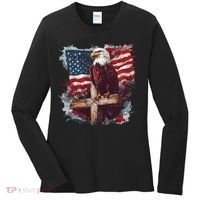American USA Flag Christian Cross Eagle Women's Long Sleeve Shirt thumb 0