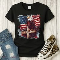 American USA Flag Christian Cross Eagle Women's T-Shirt thumb 3