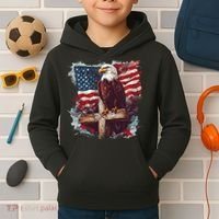 American USA Flag Christian Cross Eagle Kids Hoodie thumb 2