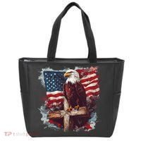 American USA Flag Christian Cross Eagle Tote Bag thumb 0