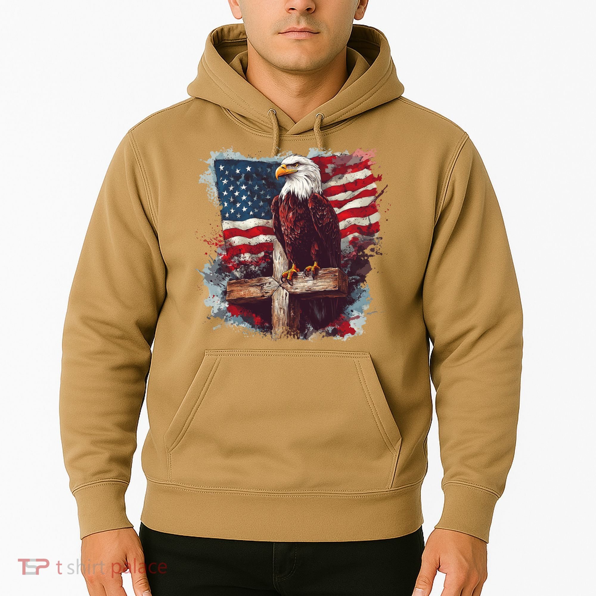 American USA Flag Christian Cross Eagle Hoodie