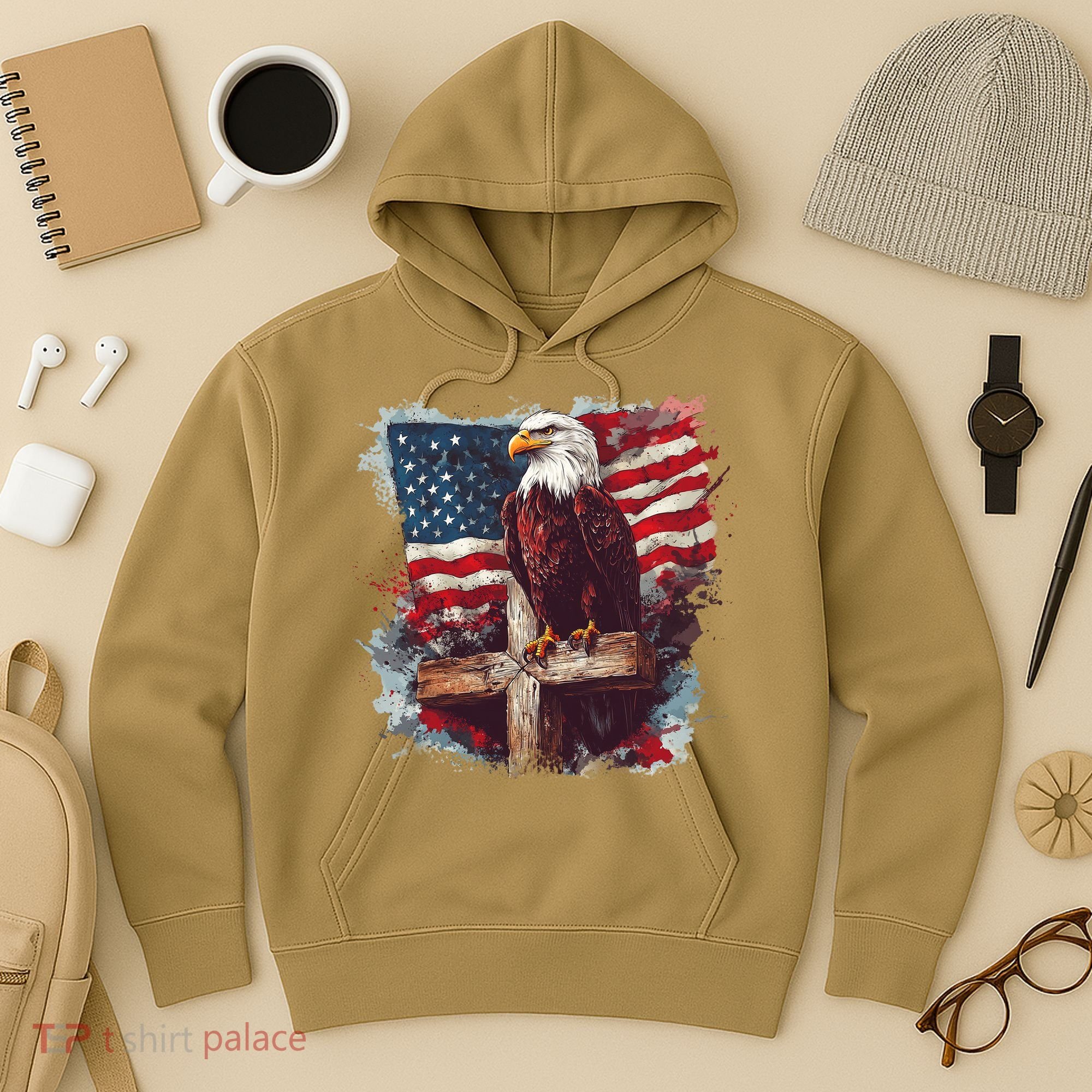American USA Flag Christian Cross Eagle Hoodie