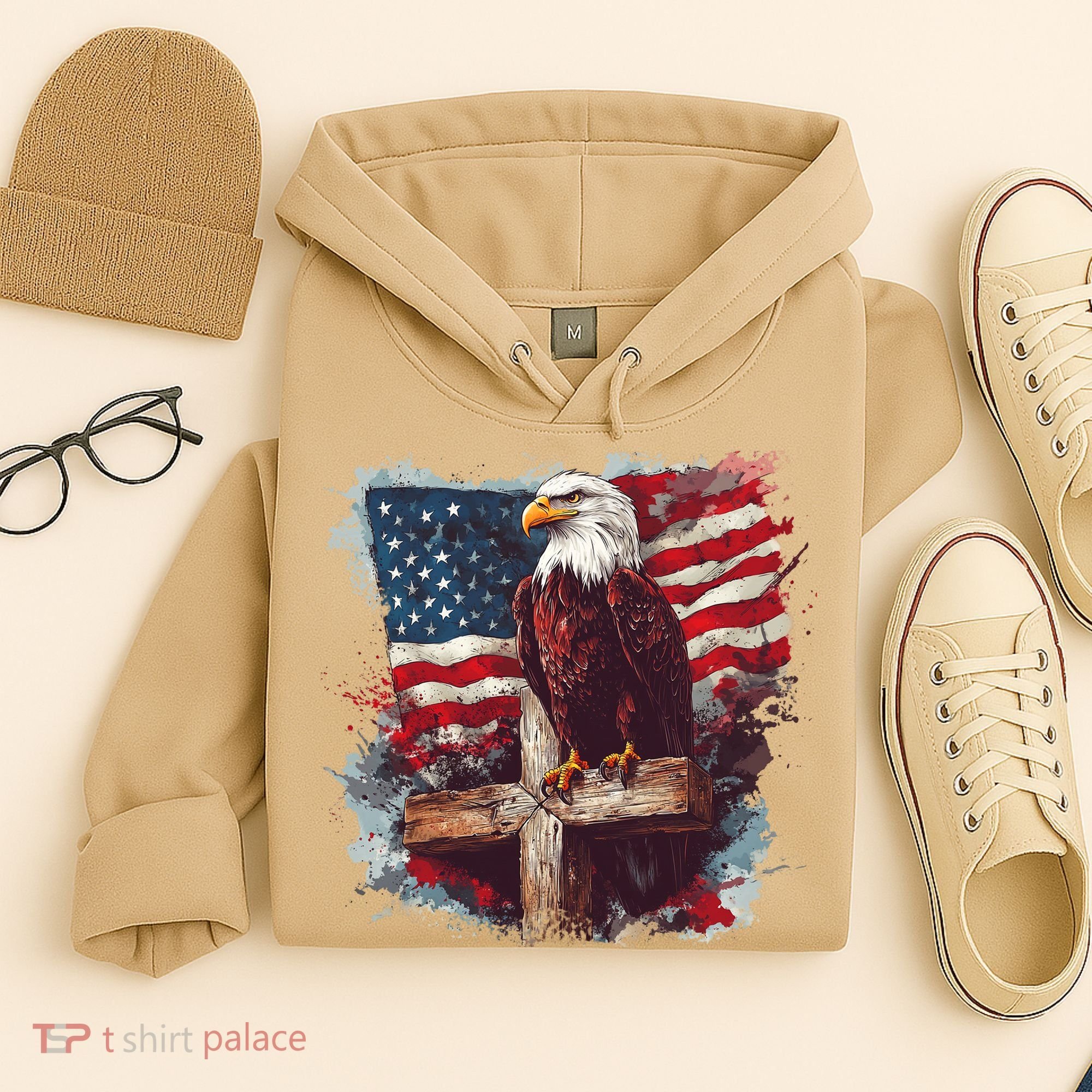 American USA Flag Christian Cross Eagle Hoodie