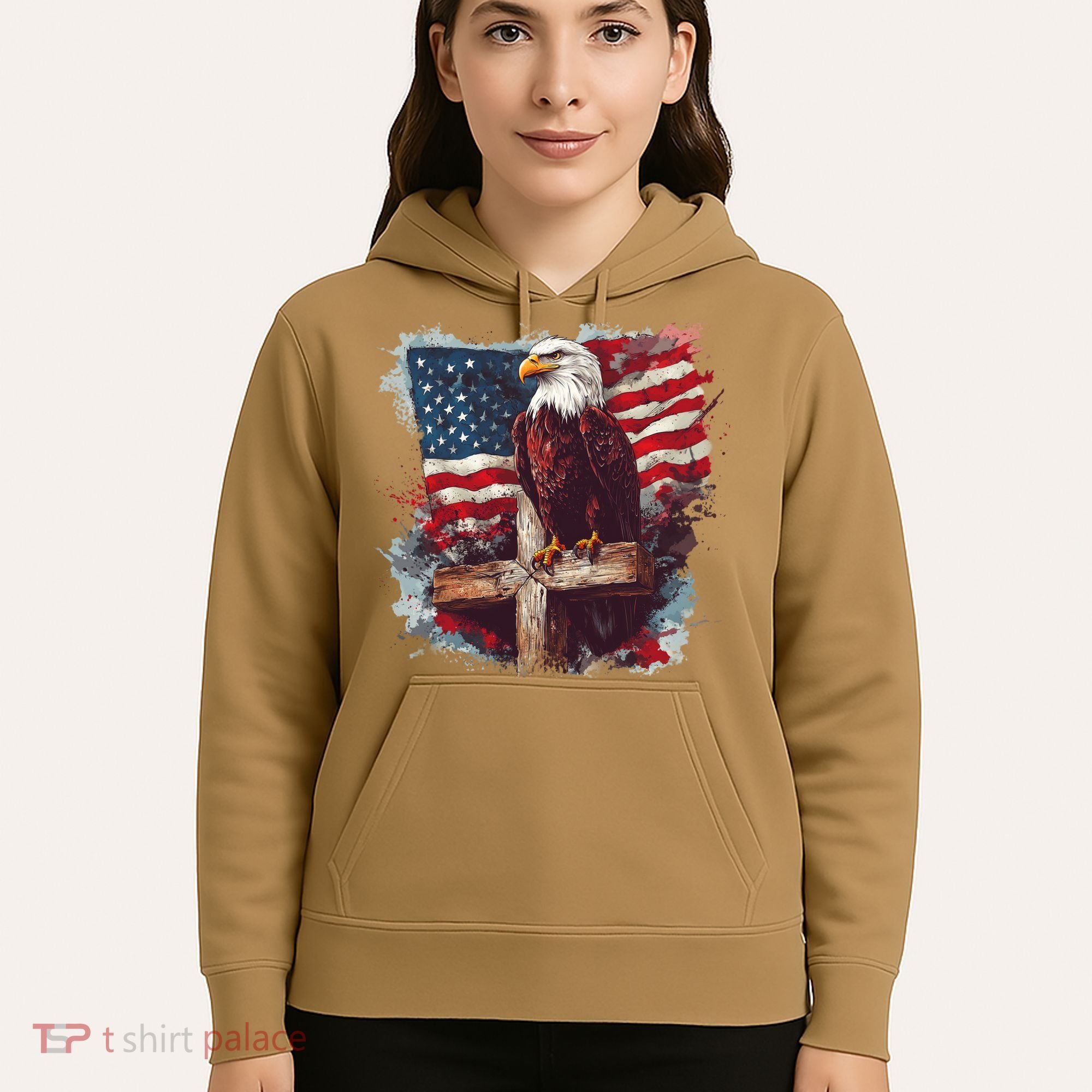 American USA Flag Christian Cross Eagle Hoodie