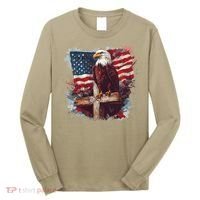 American USA Flag Christian Cross Eagle Long Sleeve Shirt thumb 0