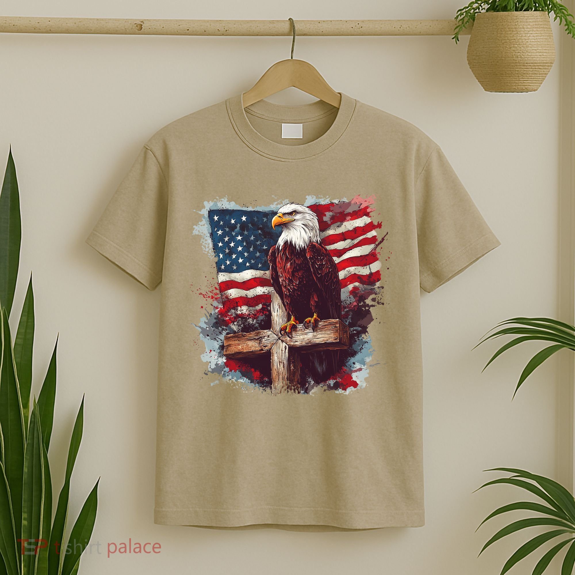 American USA Flag Christian Cross Eagle T-Shirt