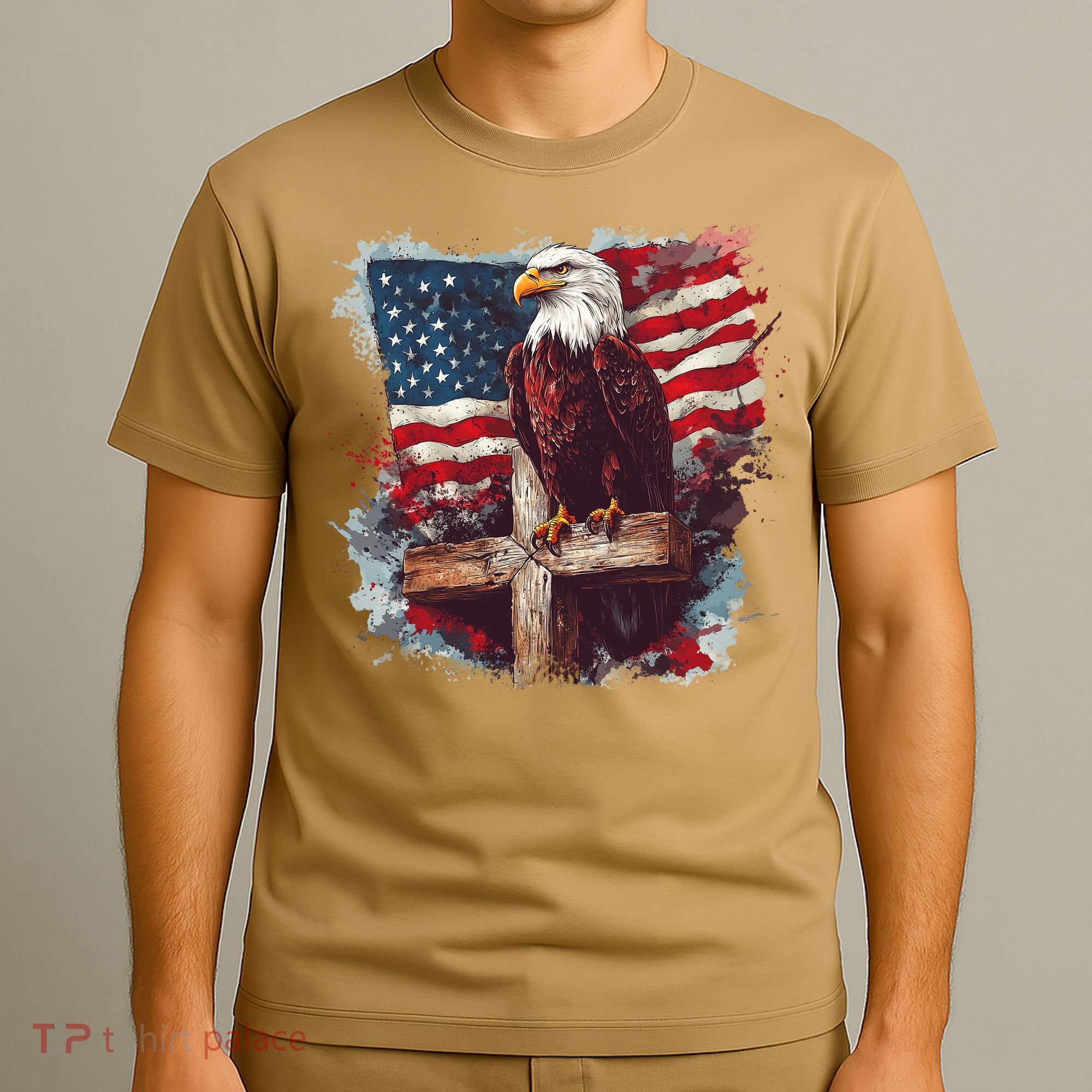 American USA Flag Christian Cross Eagle T-Shirt
