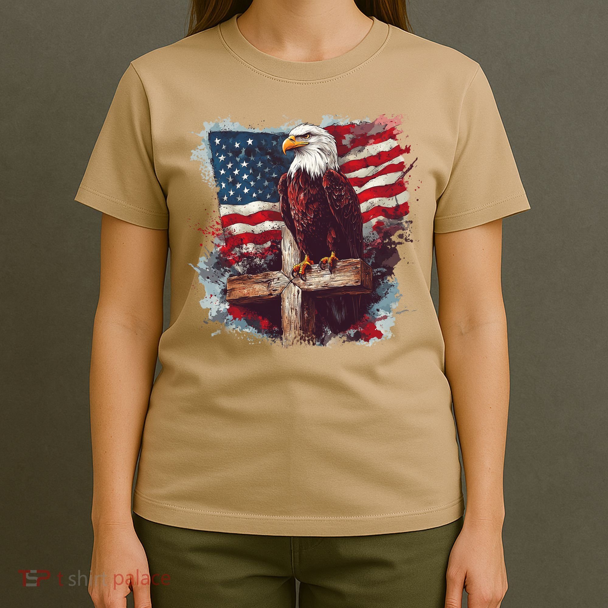 American USA Flag Christian Cross Eagle T-Shirt