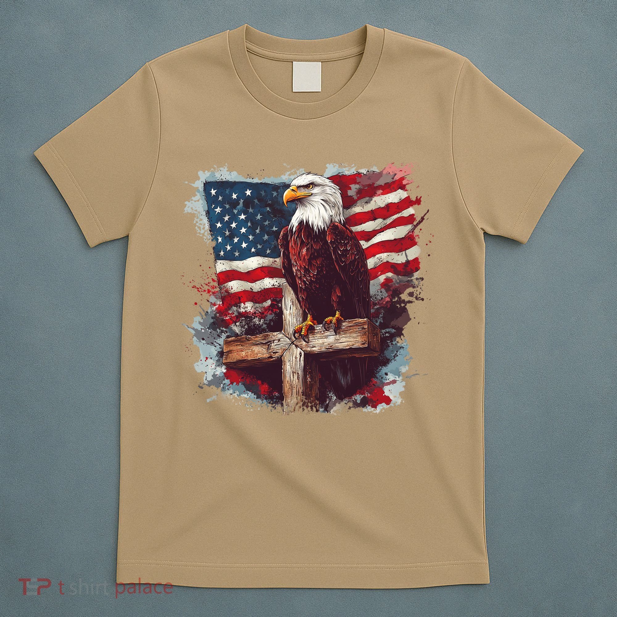 American USA Flag Christian Cross Eagle T-Shirt