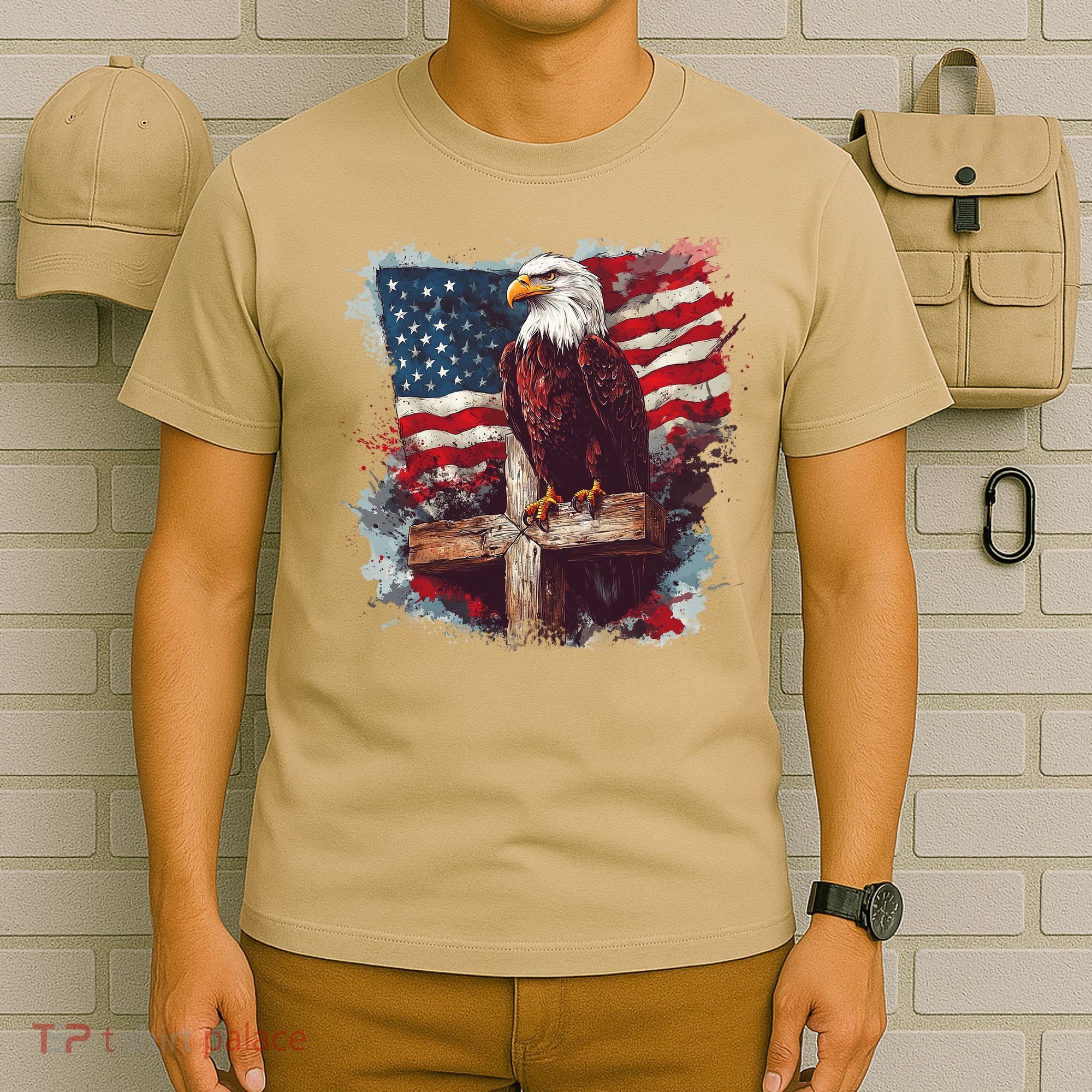 American USA Flag Christian Cross Eagle T-Shirt