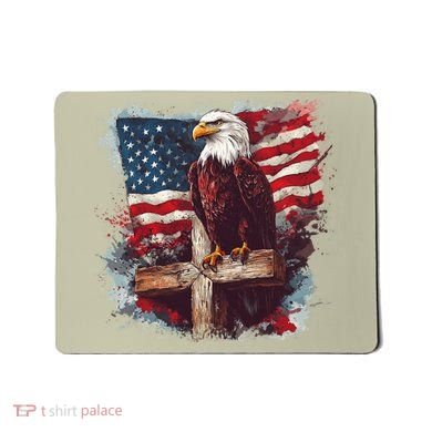 American USA Flag Christian Cross Eagle Mousepad