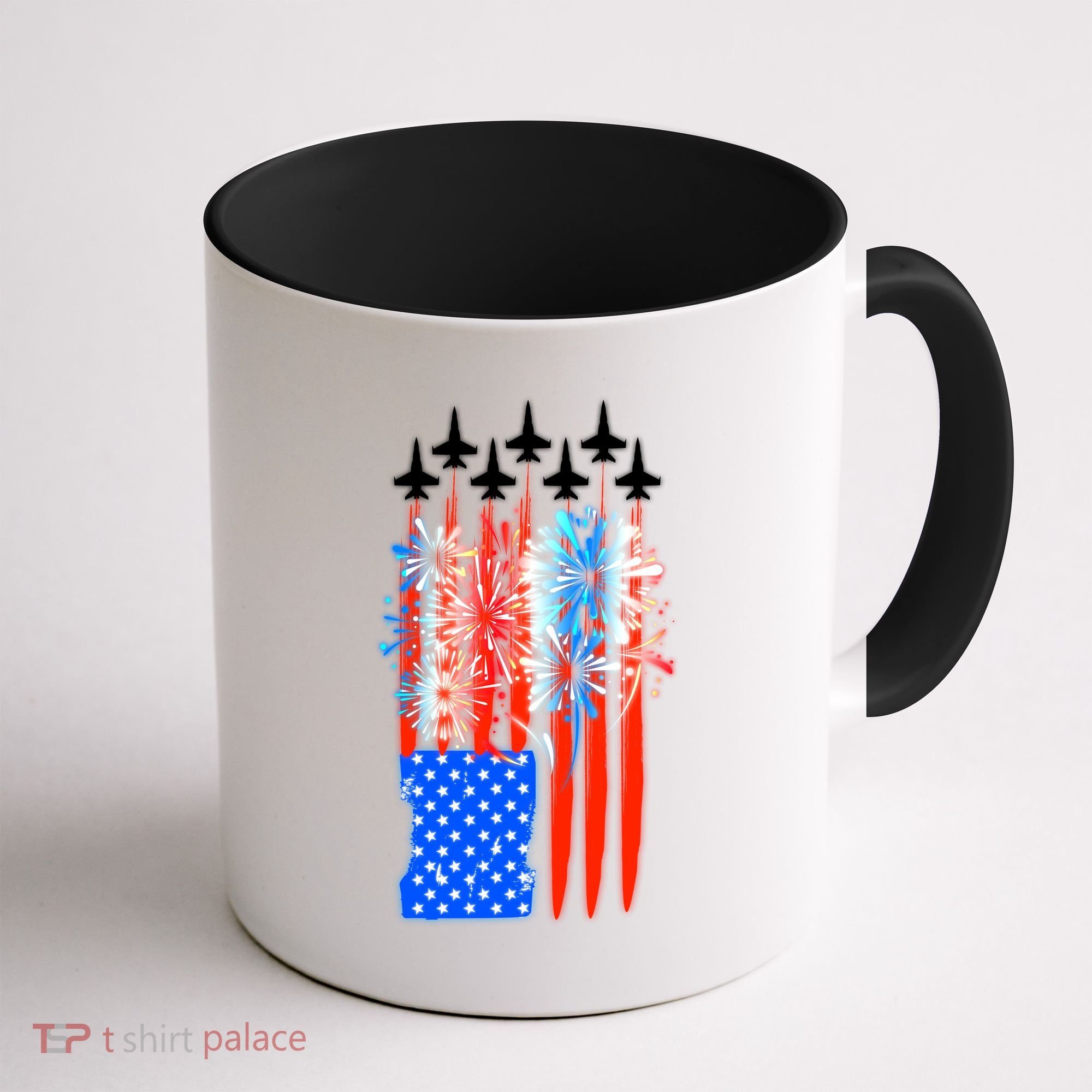 American Usa Flag Fireworks Fighter Jets Coffee Mug