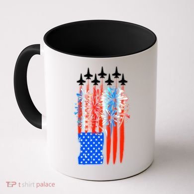 American Usa Flag Fireworks Fighter Jets Coffee Mug