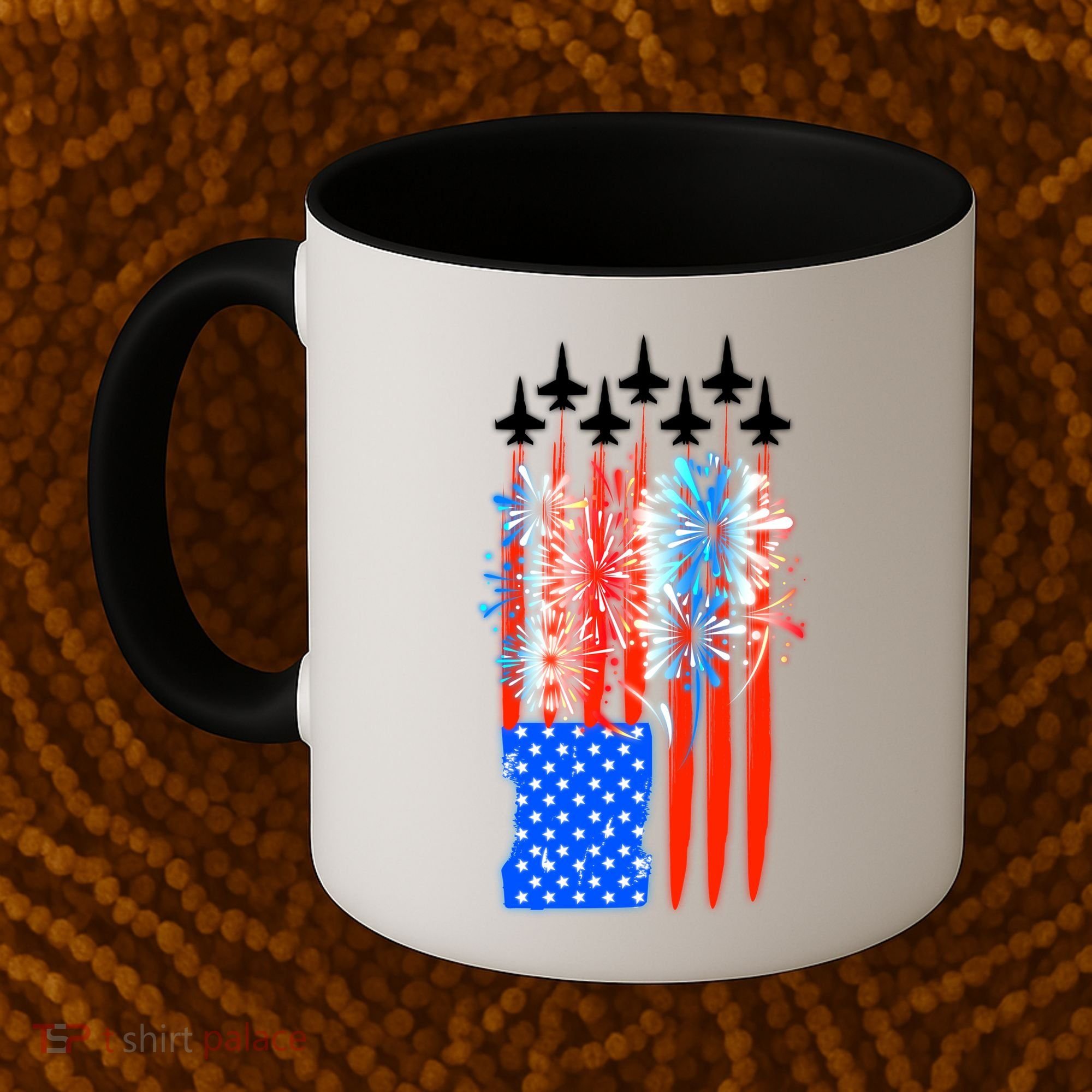 American Usa Flag Fireworks Fighter Jets Coffee Mug