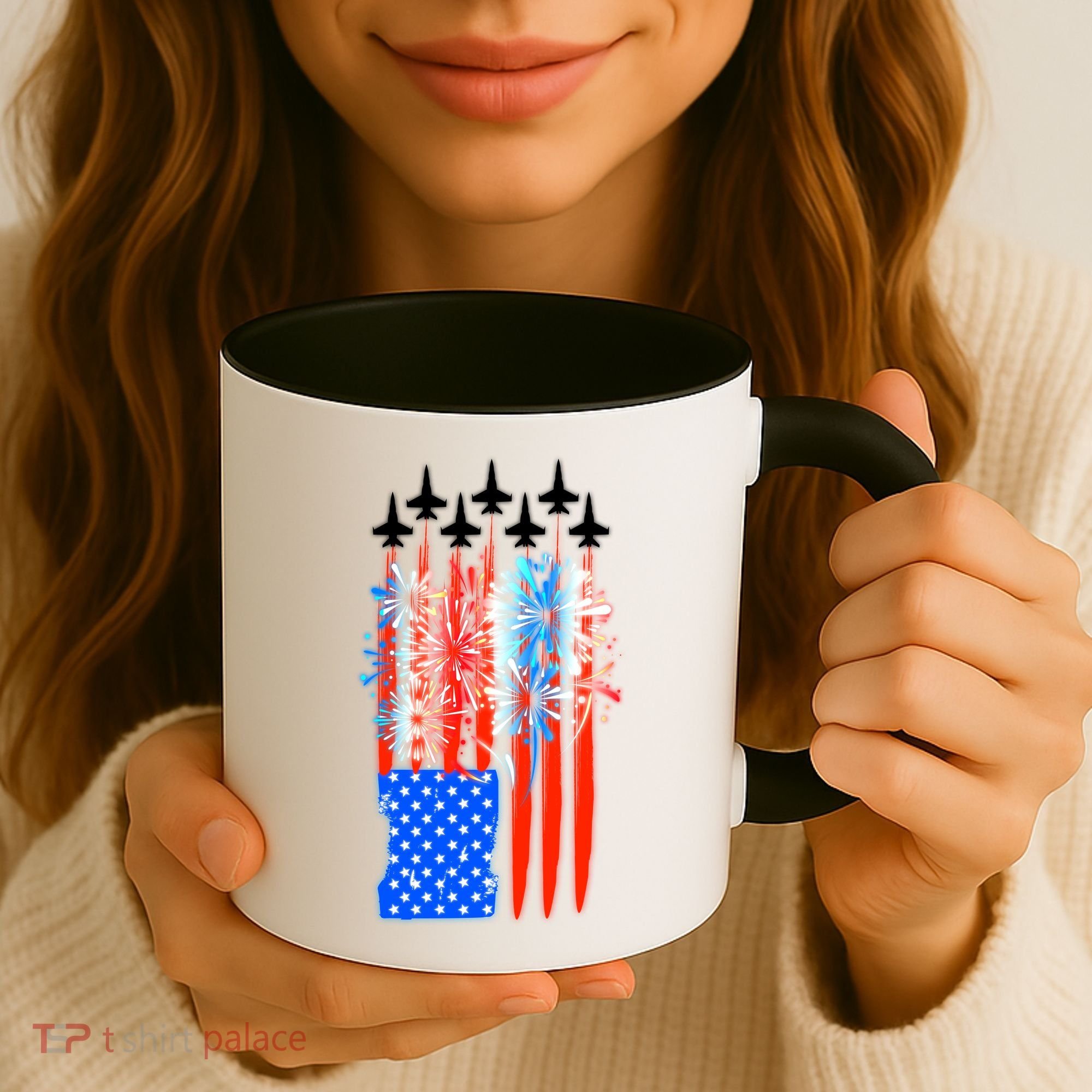 American Usa Flag Fireworks Fighter Jets Coffee Mug