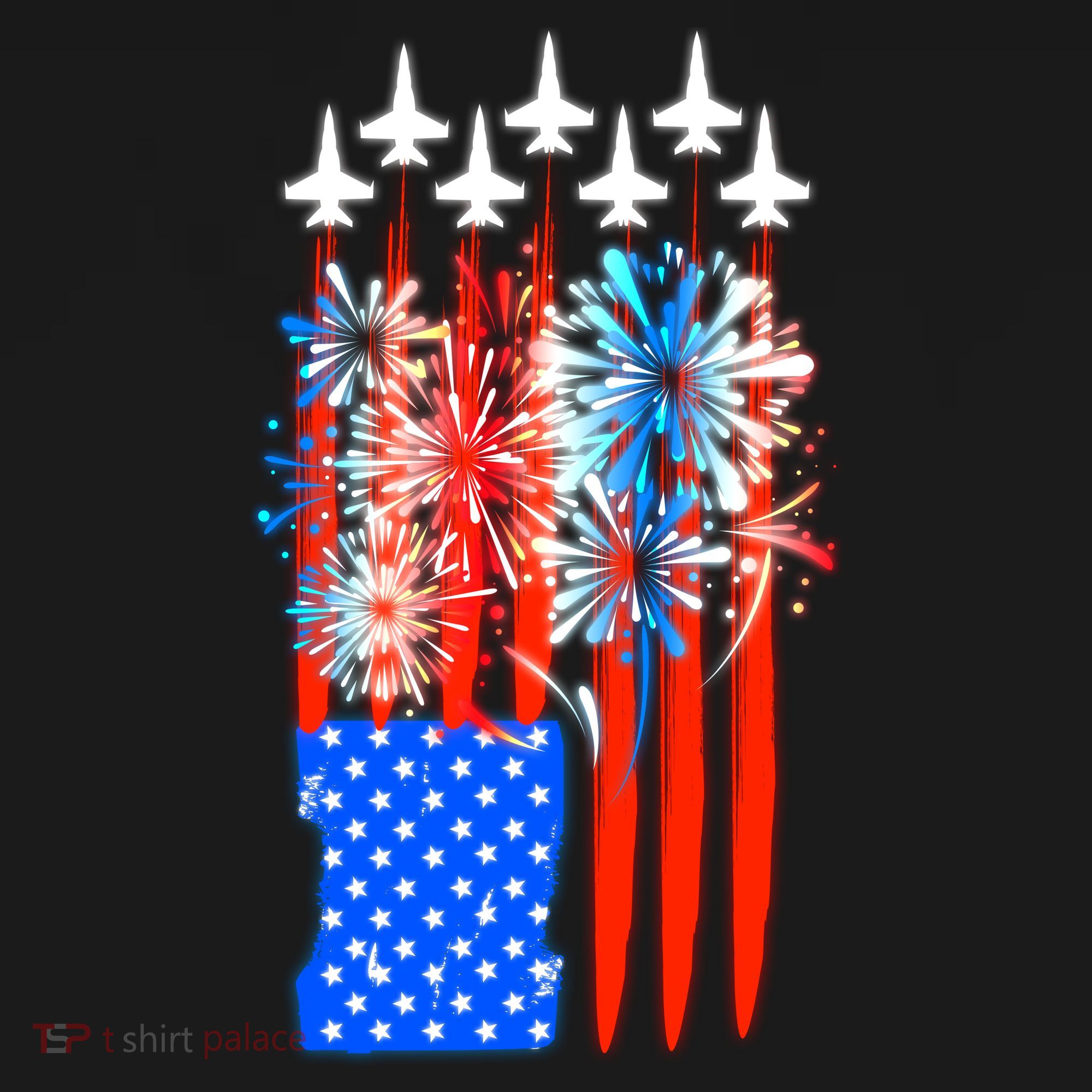 American Usa Flag Fireworks Fighter Jets Ornament