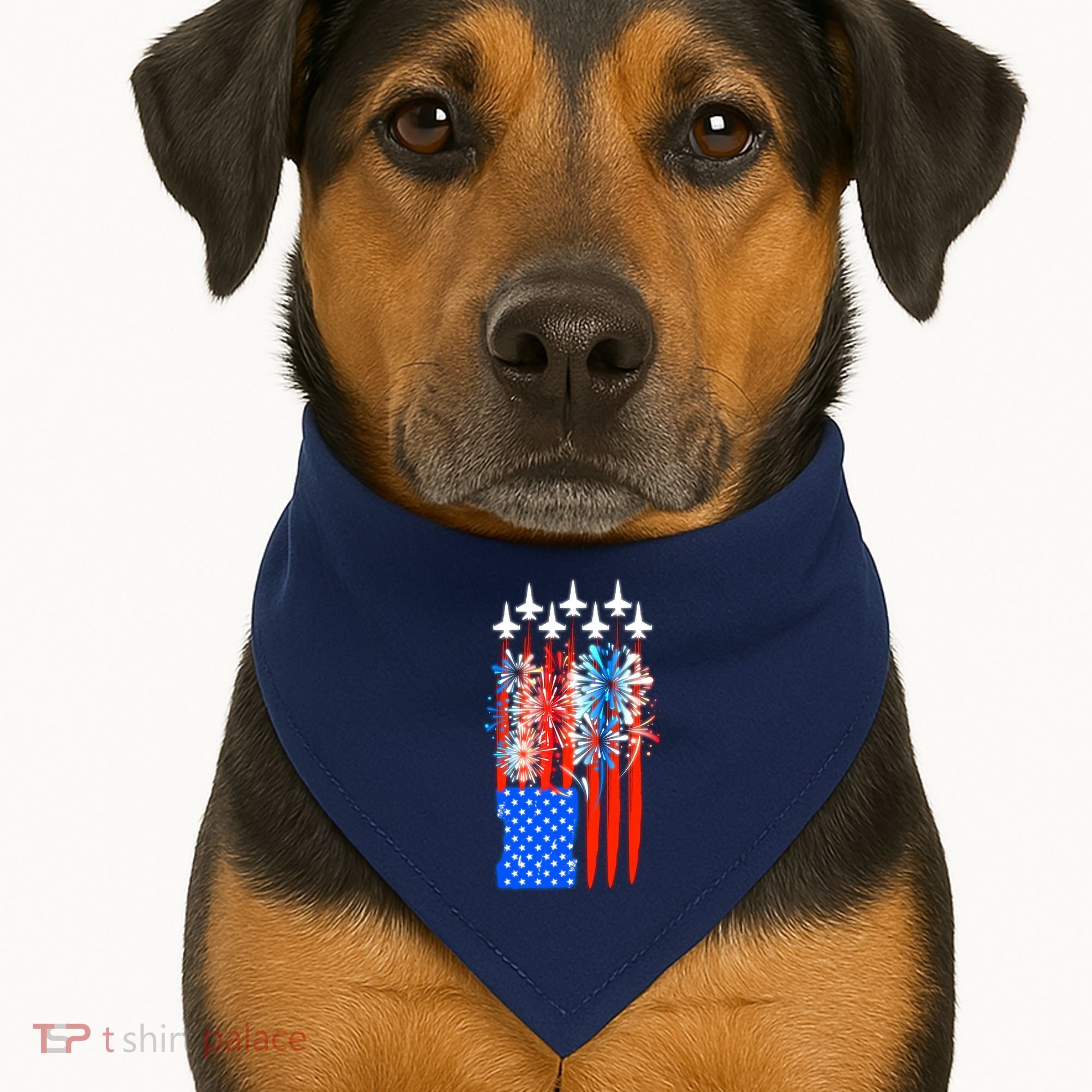 American Usa Flag Fireworks Fighter Jets USA-Made Doggie Bandana