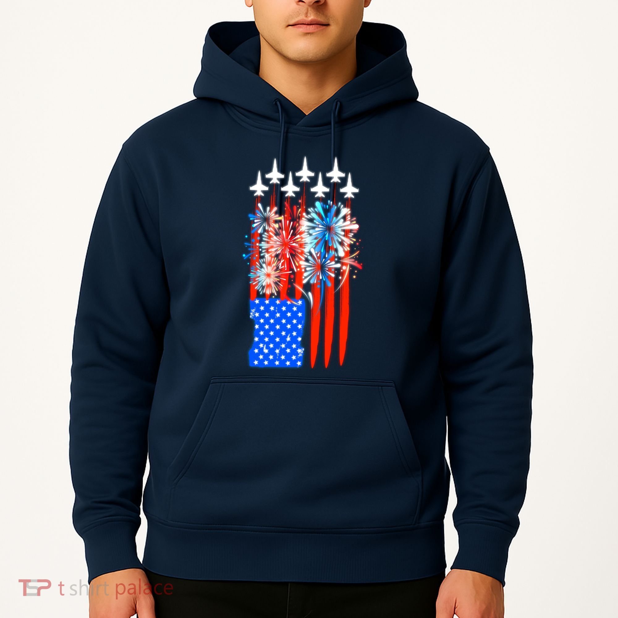 American Usa Flag Fireworks Fighter Jets Hoodie