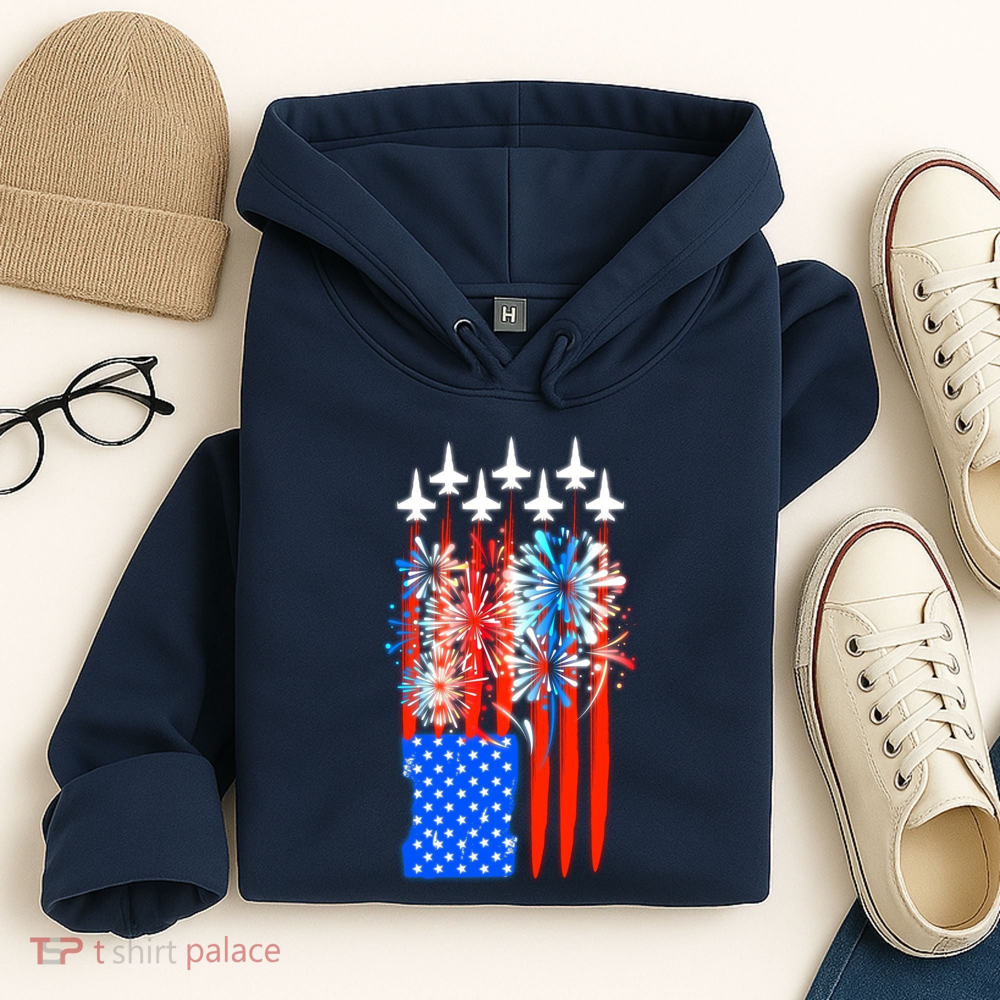 American Usa Flag Fireworks Fighter Jets Hoodie