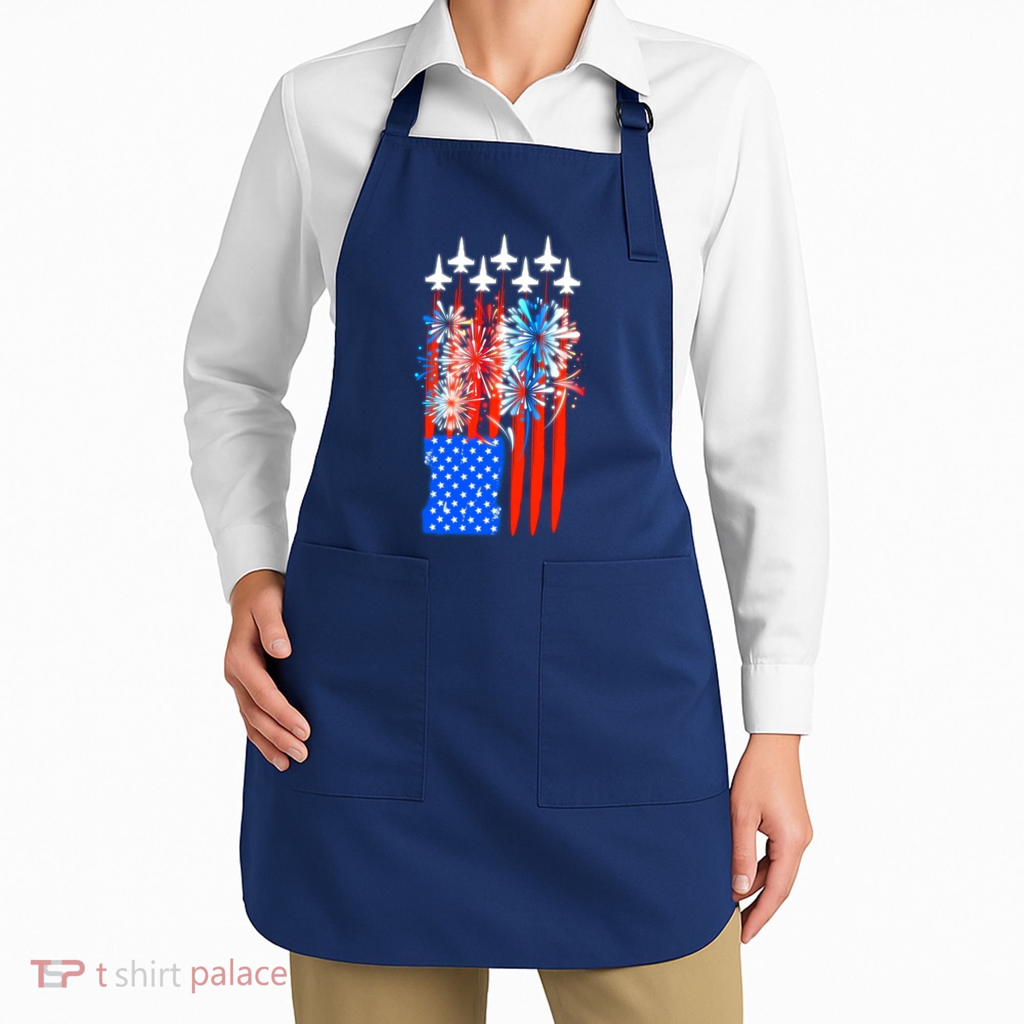 American Usa Flag Fireworks Fighter Jets Apron
