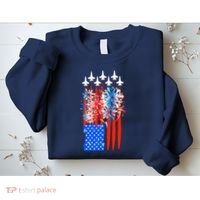 American Usa Flag Fireworks Fighter Jets Sweatshirt thumb 2