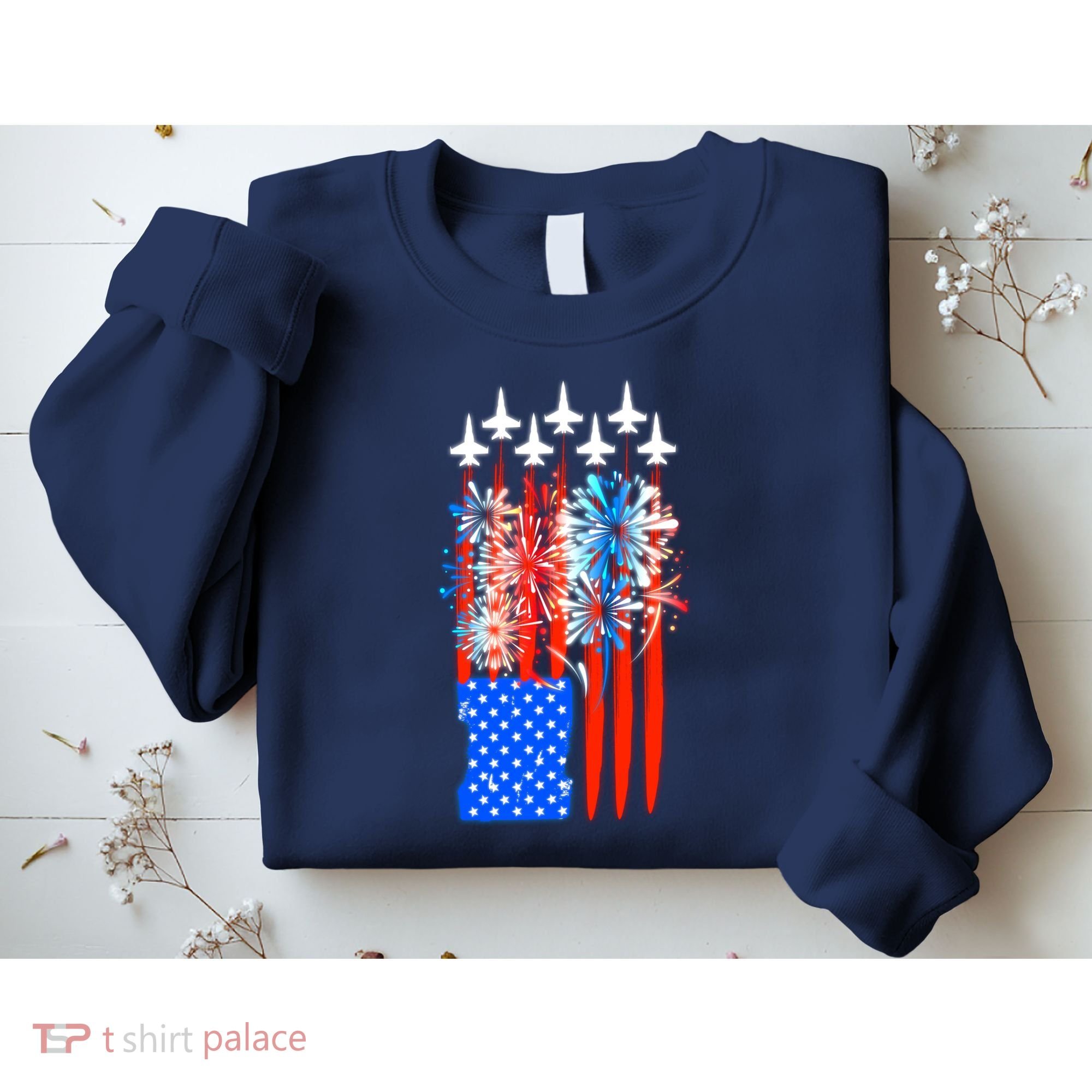 American Usa Flag Fireworks Fighter Jets Sweatshirt