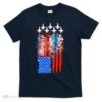 American Usa Flag Fireworks Fighter Jets T-Shirt thumb 0