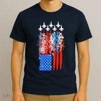 American Usa Flag Fireworks Fighter Jets T-Shirt thumb 3