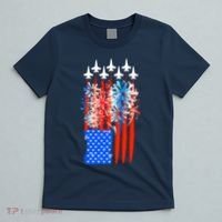 American Usa Flag Fireworks Fighter Jets T-Shirt thumb 5