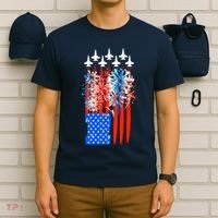 American Usa Flag Fireworks Fighter Jets T-Shirt thumb 6