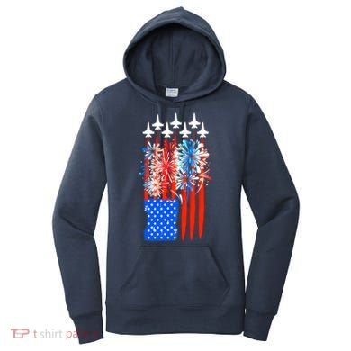 American Usa Flag Fireworks Fighter Jets Women's Hoodie